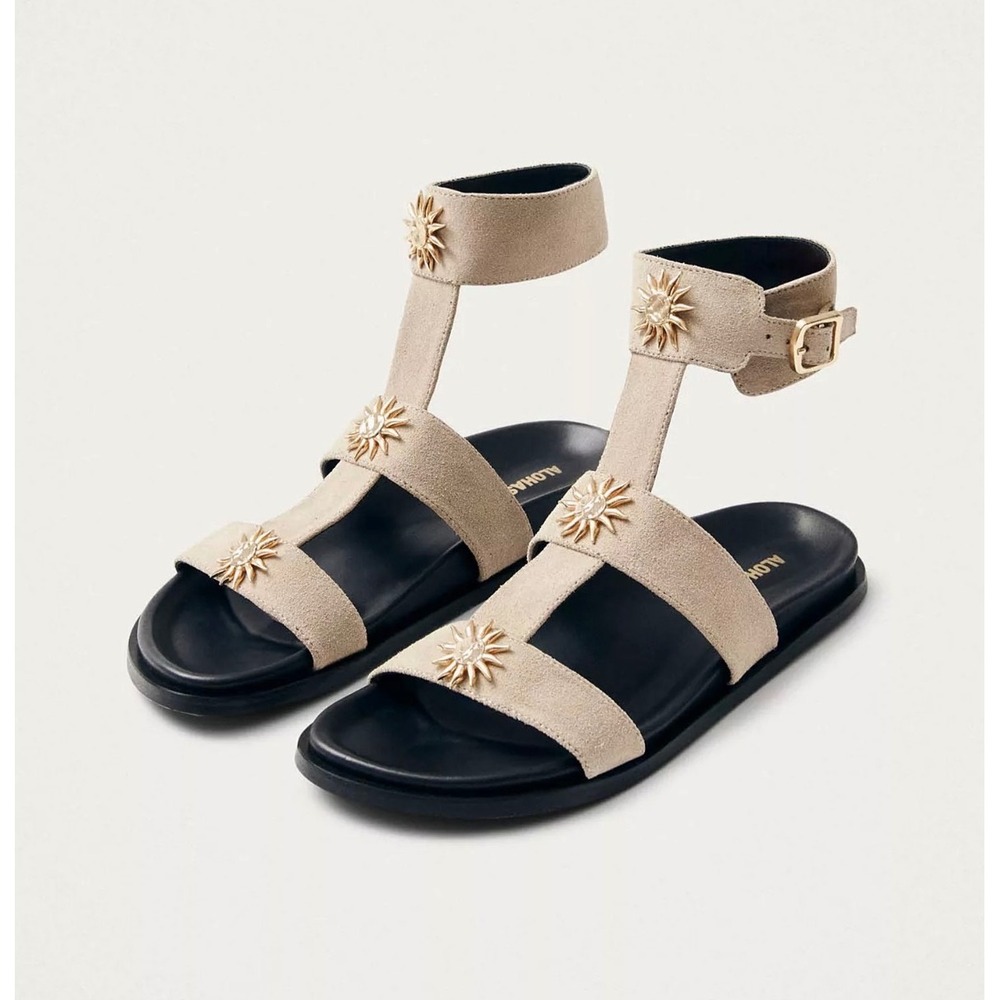 Alohas Clarisa Gladiator Sandals Suede Sun Stud Ankle Strap EU 39 US 8.5